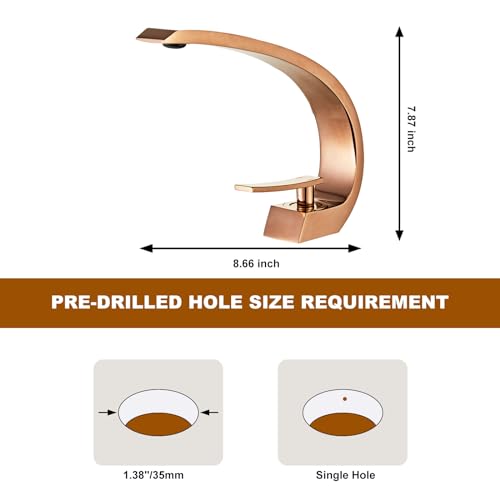 Rose Gold Bathroom Sink Faucet, Unique Design and Pop Up Drain - color: Rose Gold