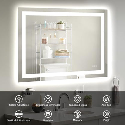 Hivone 40"X30" LED Bathroom Mirror with Lights, Anti-Fog, Dimmable, Backlit + Front Lit, Smart Bathroom Vanity Mirror, Memory Function, Shatterproof, Tempered Glass (Horizontal/Vertical) - size: 40"L x 30"W