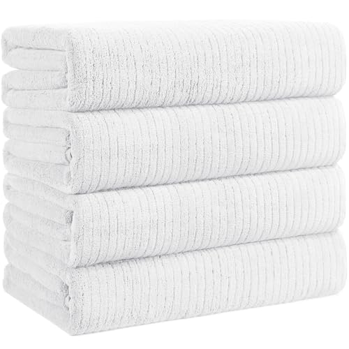 Bath Towels Set of 4 Extra Large 35 x 70 Inches,Luxury Thick High Absorbent and Quick Dry Bath Sheet,Ultra Soft Microfiber,Bathroom,Beach,Yoga,Sport,SPA,Fitness (White) - color: White, style: 4 Piece Bath Towels