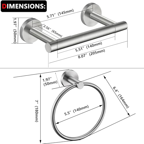 Brushed Nickel Flip Toilet Paper Holder and Hand Towel Ring Set 2 Pieces Bathroom Hardware Accessories Set SUS 304 Stainless Steel Heavy Duty Wall Mounted Bathroom Holder - color: Brushed