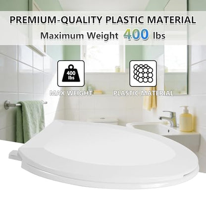Angol Shiold Elongated Toilet Seat - Slow Close Hinges, Ergonomic Design with Grip-Tight Bumpers, Safe Easy-Clean PP Material (White, 18.5" Elongated) - color: White, size: Elongated 18.5‘’
