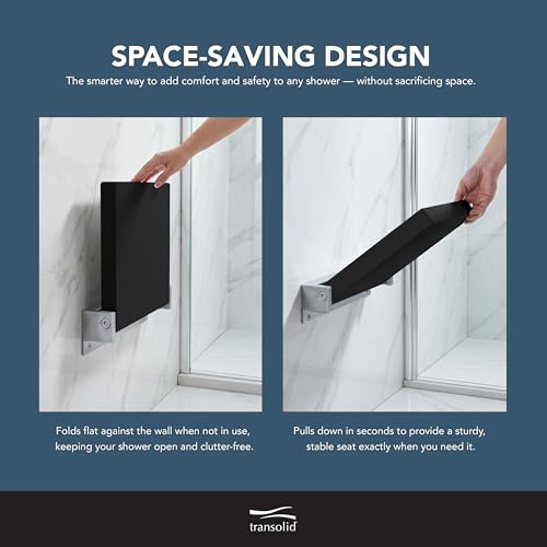 Transolid Preston Flip-Up Fold-Down Wall-Mount Padded Shower Seat, 14 in. W x 13.75 in. D, Black and Polished Chrome, PPS1414UP-09PC - color: Black/Polished Chrome, size: 14"x14"