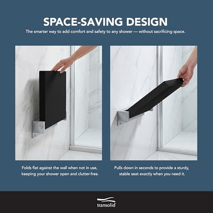 Transolid Preston Flip-Up Fold-Down Wall-Mount Padded Shower Seat, 14 in. W x 13.75 in. D, Black and Polished Chrome, PPS1414UP-09PC - color: Black/Polished Chrome, size: 14"x14"