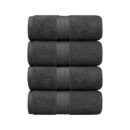 Hand Towels Set of 4 - Terry Cloth & Absorbent, Large (16"x 28") 100% Cotton, Soft, Cozy - Versatile, Perfect as Cozy Hand Towel Set, Hotel Quality Towels, Face Cloths - Anthracite - color: Anthracite