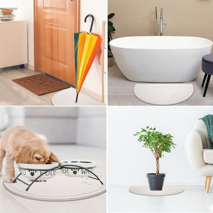 Elfcool Stone Bath Mat Diatomaceous Earth Shower Mat Non Slip Quick Dry Bath Stone Mat Super Absorbent Bathroom Floor Mat for Bathroom Kitchen Counter (Off White-Half Round-Birds) - color: Off White-half Round-birds
