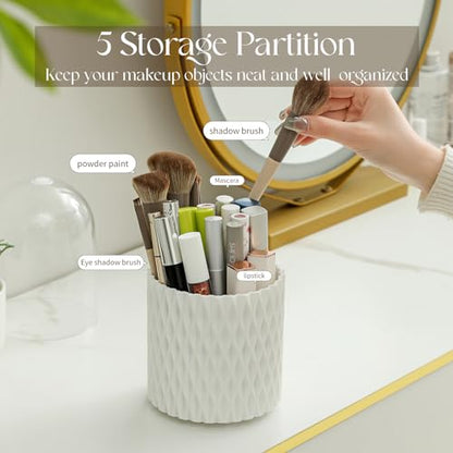 Makeup Brush Holder with Lid, 360° Rotating Dustproof Cover | Dustproof clear cover keeps brushes clean — 5 slots, spinning countertop caddy for vanity, bathroom & dorm - style: Simple