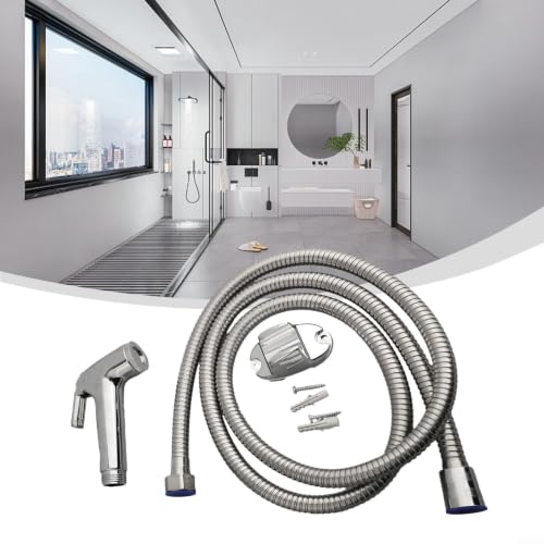 Handheld Bidet Sprayer Set, Chrome Toilet Douche Spray | with 1.5m Stainless Steel Hose and Wall Holder for Bathroom Cleaning and Pet Washing