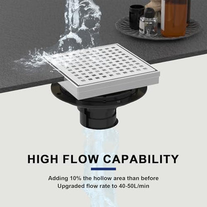 6 Inch Brushed Nickel Square Shower Drain with Removable Grate | AISI 304 Stainless Steel Shower Drain, Shower Floor Drain with Hair Catcher & ABS Flange, Fits Bathroom & Balcony etc - color: Brushed Nickel, size: 6 in