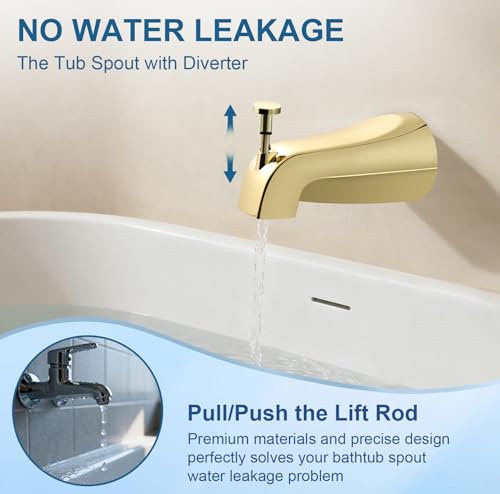 Universal Gold Tub Spout for 1/2" Copper Pipe, 1/2" IPS and 3/4" IPS, Bathtub Faucet with Diverter and Adapter and Hex Wrench (Polished Gold) - color: Polished Gold