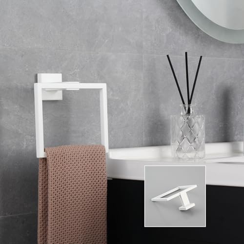 GERZWY SUS 304 Stainless Steel Towel Ring for Bath Kitchen Garage Bathroom Hardware Hand Towel Holder Wall Mounted, White - color: White