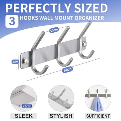 GlazieVault Coat Hooks for Wall - Stainless Steel Coat Hooks (2 Pack) - Heavy Duty Coat Hooks Wall Mounted - Wall Hanger Wall Hooks and Clothes Hooks for Hanging