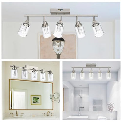 MELUCEE LED 5 Light Track Lighting Kit Brushed Nickel Ceiling Spotlights | Vanity Lights Modern Track Light Fixture with Flexibly Rotatable Heads, Built-In LED Chips, 5-Color Temperature Adjustable - color: Brushed Nickel, size: 5 Lights