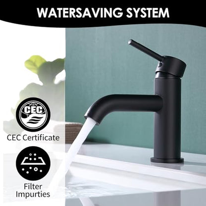 Single Handle Black Bathroom Faucet with Metal Drain Assembly and Escutcheon, Matte Black (Matte Black-JO1) - color: Matte Black-JO1