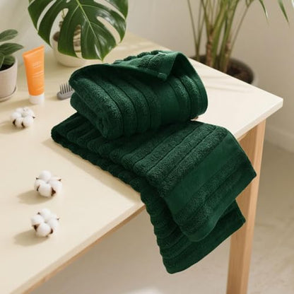Jacquotha 2-Pack Hand Towels (Forest Green) Ribbed – Kitchen & Bathroom | Premium Cotton Towels 13” x 29”, Soft and Quick Drying 480 GSM - color: Forest Green