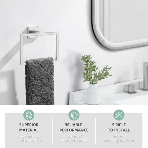 Angle Simple Bathroom Towel Holder, Square Towel Ring 7.09", Brushed Nickel | Solid SUS304 Stainless Steel, Use in Bathroom Kitchen Laundry, Secure Screws Wall Mount, Mounting Hardware Included - color: Brushed Nickel