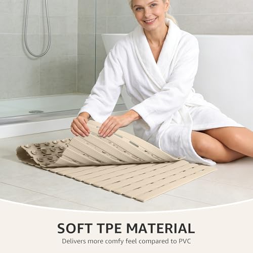 OTHWAY Non Slip Shower Mat, 36.6" x 16.9" Non Slip Shower Mats for Inside Shower, Shower Anti Slip Mat with Suction Cups, Easy to Cut Shower Floor Mat, Machine Washable Bathtub Mats, Light Brown - color: Brown
