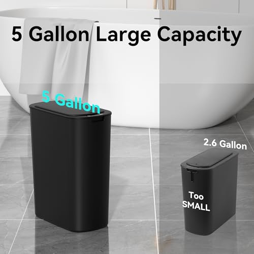 5 Gallon Motion Sensor Bathroom Trash Can Automatic Garbage Cans with Lid Touchless Smart Slim Plastic Trash Bin for Kitchen, Bedroom, Toilet, Office, Living Room - color: Black