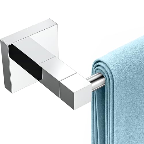 RUACQ Towel Bar 24" Towel Racks for Bathroom Wall Mounted, Chrome | One-Piece Bath Towel Holder, Total Length 26 Inch Single Towel Rod, 304 Stainless Steel Rustproof, Square Base, Heavy Duty - color: Chrome, size: 24 inch(Center to Center) Single Bar
