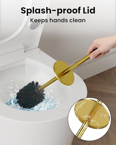 Toilet Brush and Holder Set, Toilet Bowl Brush for Bathroom with Long Handle, Stainless Steel Toilet Cleaner Brush with Durable Scrubbing Bristles,Splash-Prooft (Brushed Gold) - color: Brushed Gold