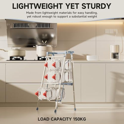 Foldable Toddler Tower, 2-in-1 Alloy Steel Kids Kitchen Step Stool & Adult 2-Step Ladder, Folding Kitchen Tower with Removable Safety Rail, Anti-Slip Steps for Kitchen & Bathroom - color: Cool Gray & Ivory