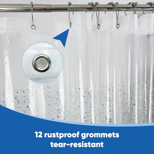 Holographic PEVA Shower Curtain Liner, Glitter Star, 70x72 in, 1-Pack | Waterproof Clear Plastic, 3 Bottom Magnets, 12 Rustproof Grommets, Color-Changing Effect, For Stalls and Tubs - color: Star