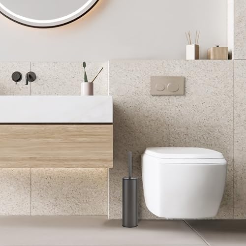 BGL Gunmetal Grey Toilet Brush and Holder,Stainless Steel Toilet Brushes for Bathroom with Holder - color: Gunmetal Grey