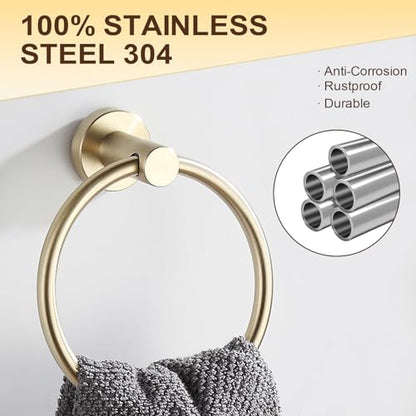 BGL 2-Pack Brushed Gold Towel Rings for Bathroom, 304 Stainless Steel Wall Mount Towel Holder Set, Rustproof Bath & Kitchen Accessories with Modern Matte Finish - color: Brushed Gold(2pack)