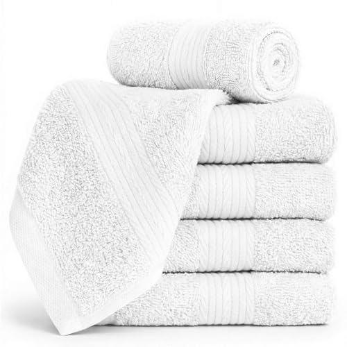 100% Cotton Washcloths 12x12 Inches, 600 GSM, Soft & Absorbent, Durable, Set of 5, White - color: White, size: Washcloth Set of 5