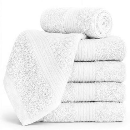 100% Cotton Washcloths 12x12 Inches, 600 GSM, Soft & Absorbent, Durable, Set of 5, White - color: White, size: Washcloth Set of 5