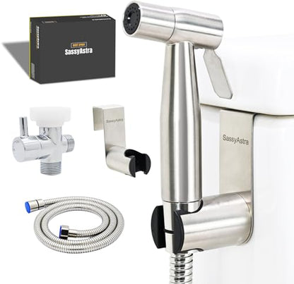 Handheld Toilet Bidet Sprayer — Adjustable Water Pressure, with Hose, Feminine & Pet Wash Kit, Bathroom Hygiene Attachment for Cloth Diaper Cleaning (Quick Install, Stainless Steel) - color: Stainless Steel, size: 1 Pack