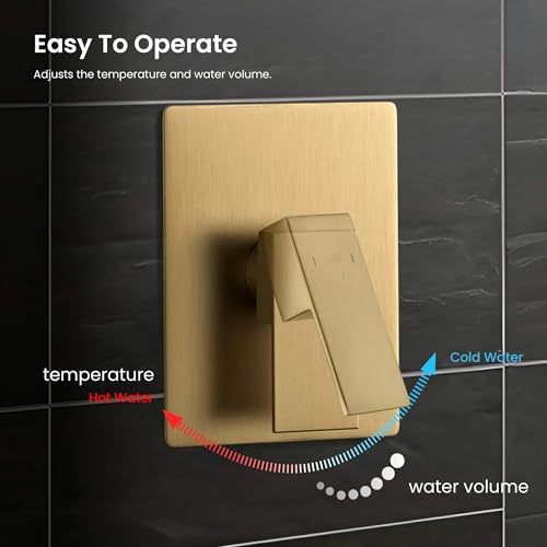 KIBI Cube 2-Function Wall Mounted Rain Shower Column | Bathroom Shower Faucet System with Solid Brass Rough-In Valve, 10" Rain Shower Head | Easy Temperature Control (Brushed Brass, KSC404) - color: Brushed Brass