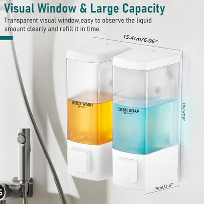 Pollock Shampoo and Conditioner Dispenser 2 Chamber * 500ML | Shower Soap Dispenser Wall Mounted, Body Wash Dispenser No Drill, Refillable Shower Dispenser for Bathroom - color: Blk-zt-53-w2