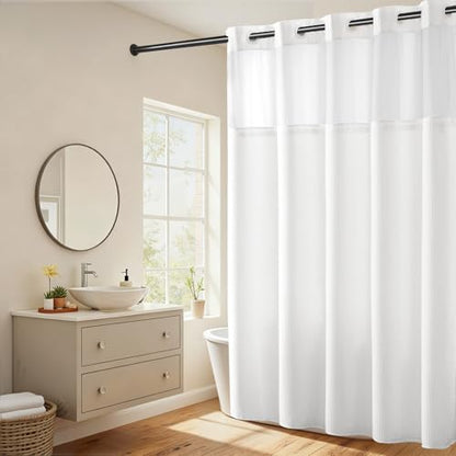 RiverDream Heavyweight Waffle No Hook Shower Curtain with Liner,White,71x80 | Dotted Waffle,Snap-in Liner,Heavy Duty,Quick Dry,Mesh Top Window,With Bottom Magnets,Hotel-Grade,Washable,Long Size - color: White, size: 71"W x 80"L (Pack of 1)