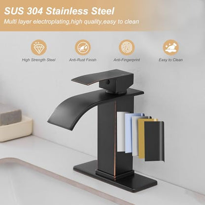 Bathroom Sink Faucet Waterfall Single Handle with Deck Plate | Oil Rubbed Bronze,Pop Up Drain,Single Hole,Precise Water Adjustment,Rust-resistant Construction,Easy to Clean,Long-time Use - color: Oil Rubbed Bronze, size: Modern Bathroom Sink Faucet