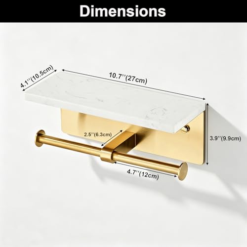 Brushed Gold Toilet Paper Holder Wall Mount, NEWRAIN Rustproof Commercial Double Toilet Tissue Holder with Marble Phone Shelf, Stainless Steel Toilet Roll Holder for Bathroom, Washroom, Hotel, RV - color: Brushed Gold, style: Marble