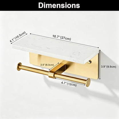Brushed Gold Toilet Paper Holder Wall Mount, NEWRAIN Rustproof Commercial Double Toilet Tissue Holder with Marble Phone Shelf, Stainless Steel Toilet Roll Holder for Bathroom, Washroom, Hotel, RV - color: Brushed Gold, style: Marble