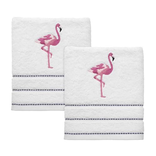 Izod - Hand Towels, Soft & Absorbent Cotton, Striped Bathroom Decor, Dorm Room Essentials, Set of 2 (Flamingo Collection, White) - size: 2 Piece Hand Towels