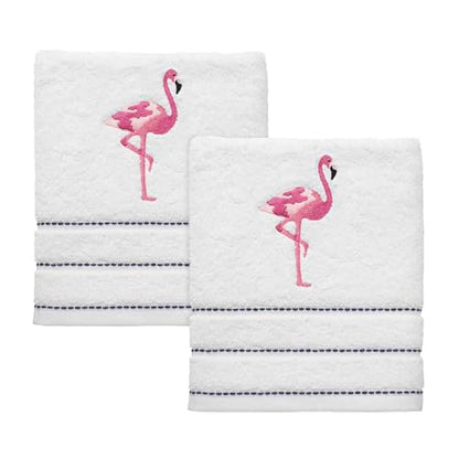 Izod - Hand Towels, Soft & Absorbent Cotton, Striped Bathroom Decor, Dorm Room Essentials, Set of 2 (Flamingo Collection, White) - size: 2 Piece Hand Towels