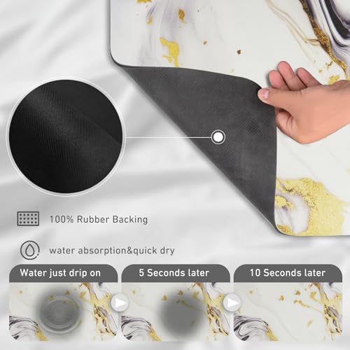 Sofort Dish Drying Mat, Super Absorbent Dish Drying Pad | Non-slip backing, Gold Black Marble, For Kitchen Counter, Coffee Maker, Dish Rack, 16 x 24 Inches