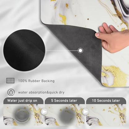 Sofort Dish Drying Mat, Super Absorbent Dish Drying Pad | Non-slip backing, Gold Black Marble, For Kitchen Counter, Coffee Maker, Dish Rack, 16 x 24 Inches