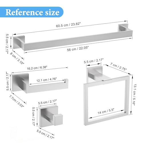 TURS 5-Piece Bathroom Hardware Set Brushed Nickel Towel Bar Set 23.6inch Bath Towel Holder Sets SUS 304 Stainless Steel Wall Mounted Towel Rack Sets for Bathroom. - color: Brushed Nickel, size: Set D