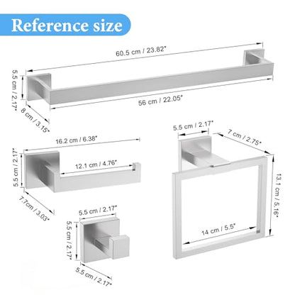 TURS 5-Piece Bathroom Hardware Set Brushed Nickel Towel Bar Set 23.6inch Bath Towel Holder Sets SUS 304 Stainless Steel Wall Mounted Towel Rack Sets for Bathroom. - color: Brushed Nickel, size: Set D