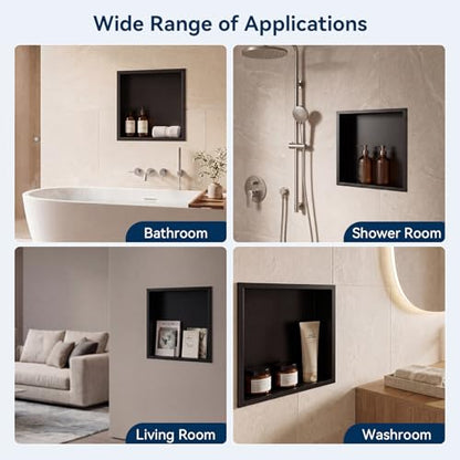 Shower Niche 12" x 12",Matte Black Stainless Steel Shower Niche - color: Black, size: 12" x 12"