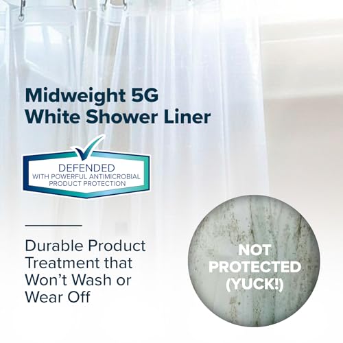SlipX Solutions Protected Shower Curtain Liner, 5G Thicker Liner, 70"x72", White - color: White 5g