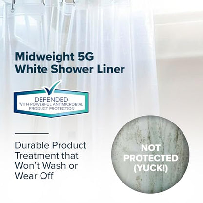 SlipX Solutions Protected Shower Curtain Liner, 5G Thicker Liner, 70"x72", White - color: White 5g