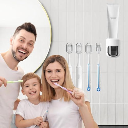 Wall Mounted Toothbrush Holder 4 Pack, with Cover for Bathroom | Automatic Opening & Closing, Dustproof & Waterproof, Self Adhesive, No Drilling, ABS Material, for Family Toothbrush Storage - size: 4-Pack