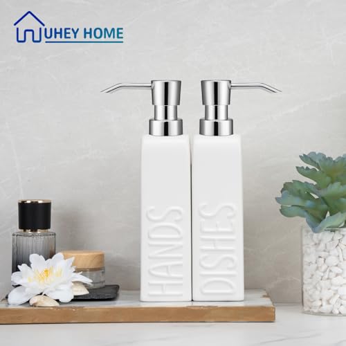Ceramic Soap Dispenser Set for Bathroom and Kitchen, 2Pack Refillable Dish Soap and Hand Soap Dispenser - color: White-silver