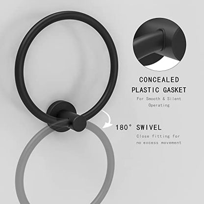 RARXTR Matte Black Towel Ring, Hand Towel Holder for Bathroom Kitchen Modern Rounded Base Wall Mount SUS304 Stainless Steel - color: Matte Black
