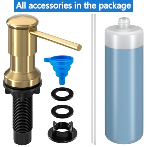 Dish Soap Dispenser, Kitchen Sink Soap Dispenser Pump with 17 OZ Bottle, Refill from The Top, Wide Pump Head Base (Golden) - color: Gold, size: With Bottle