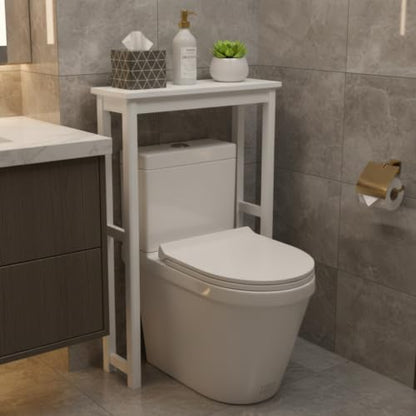 Dorset Over-the-Toilet Storage Shelf – 27" W x 37" H Space Saver Rack with Single Open Shelf for Towels & Toiletries – Minimalist Modern Design & Easy Assembly Bathroom Organizer by Alaterre Furniture | 27”W x 37”H White Space Saver Rack with Single Open